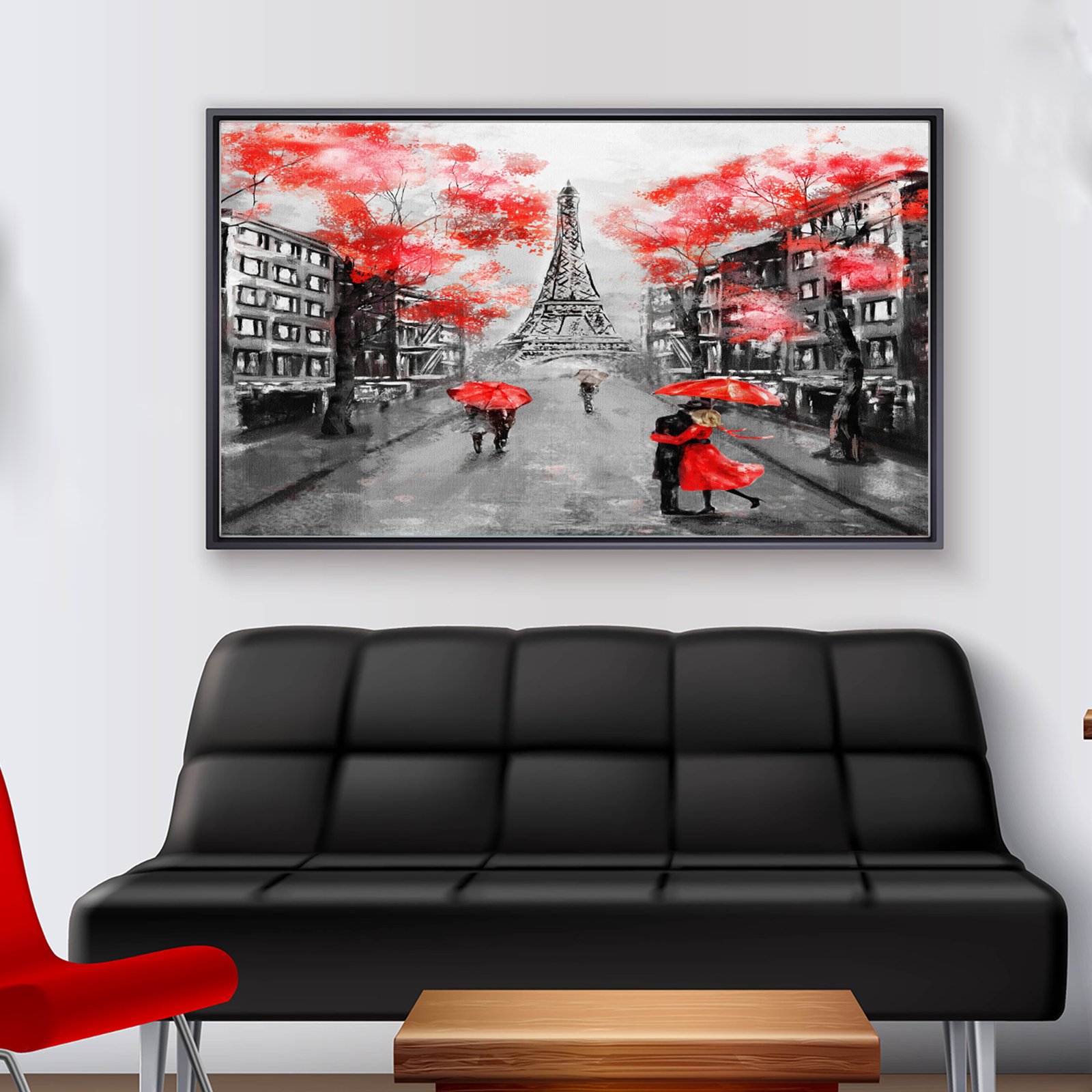 Black & White Eiffel Tower Red Umbrella Canvas Wall Painting  decorative masterpiece for home decor